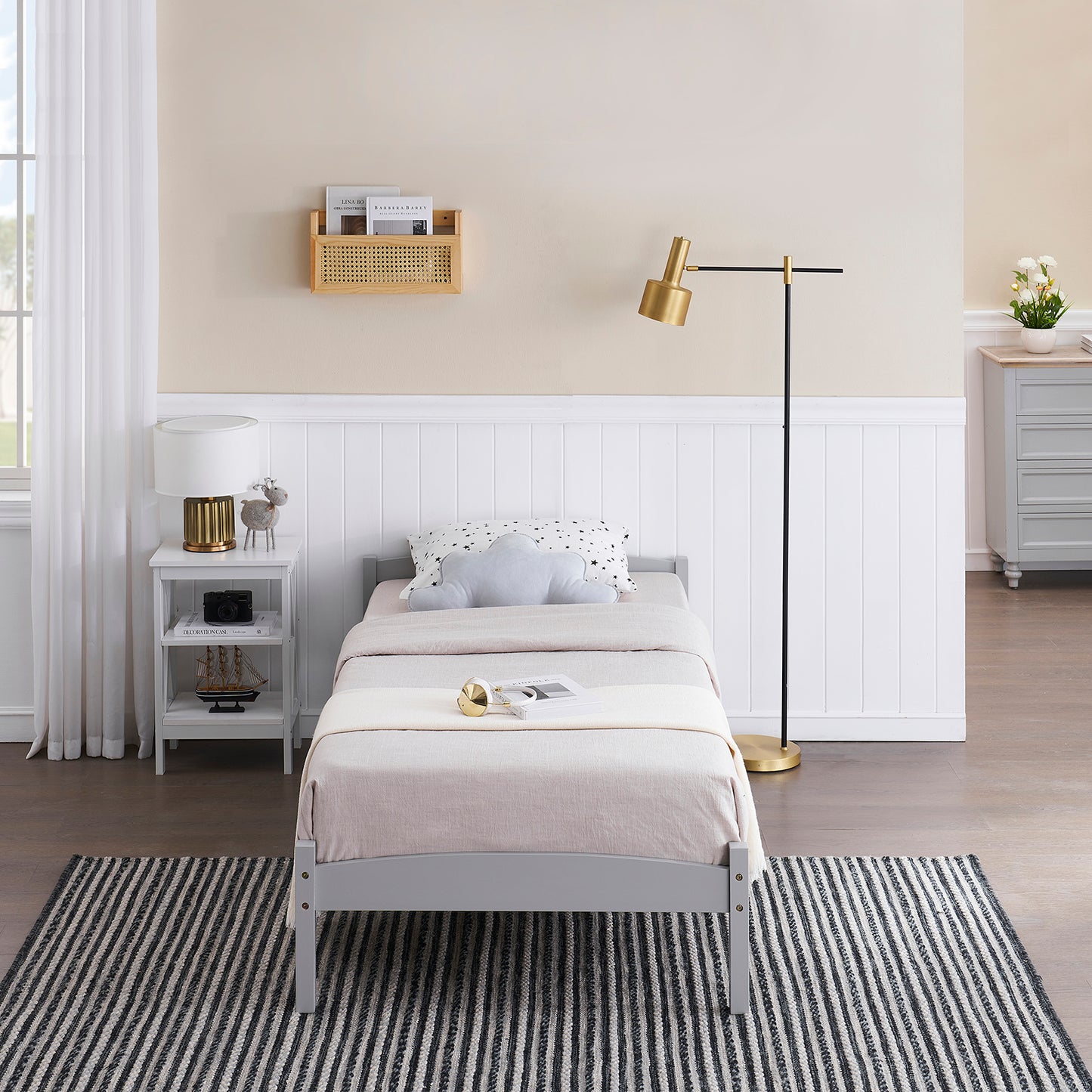 ABATE Single Pine Wooden Bed 96*198cm - Gray