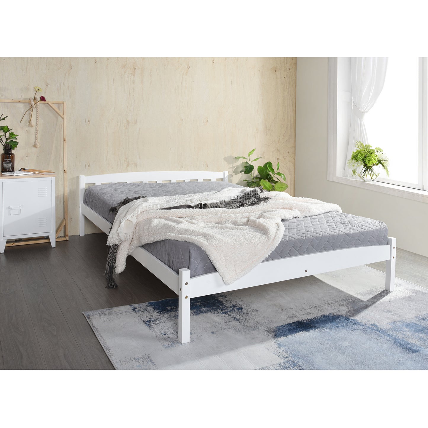 ABATE Double Pine Wooden Bed 146*196cm - White