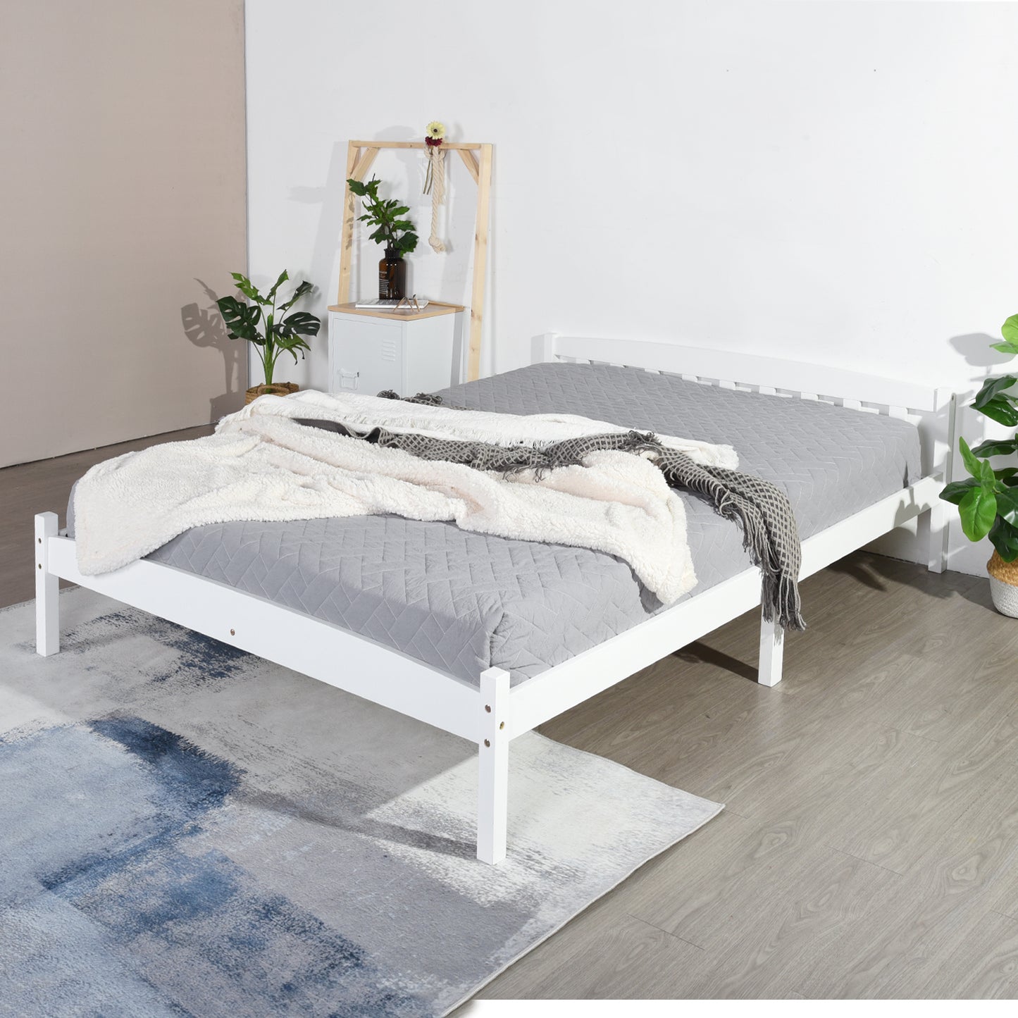 ABATE Double Pine Wooden Bed 146*196cm - White