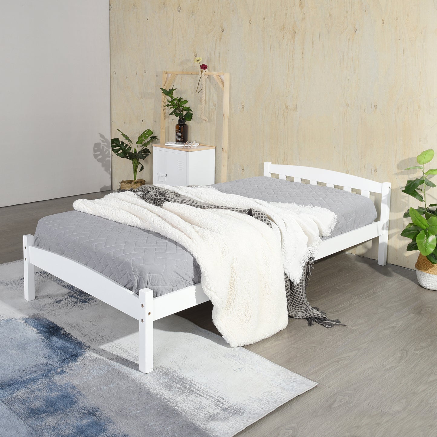 ABATE Single Pine Wooden Bed 96*196cm - White