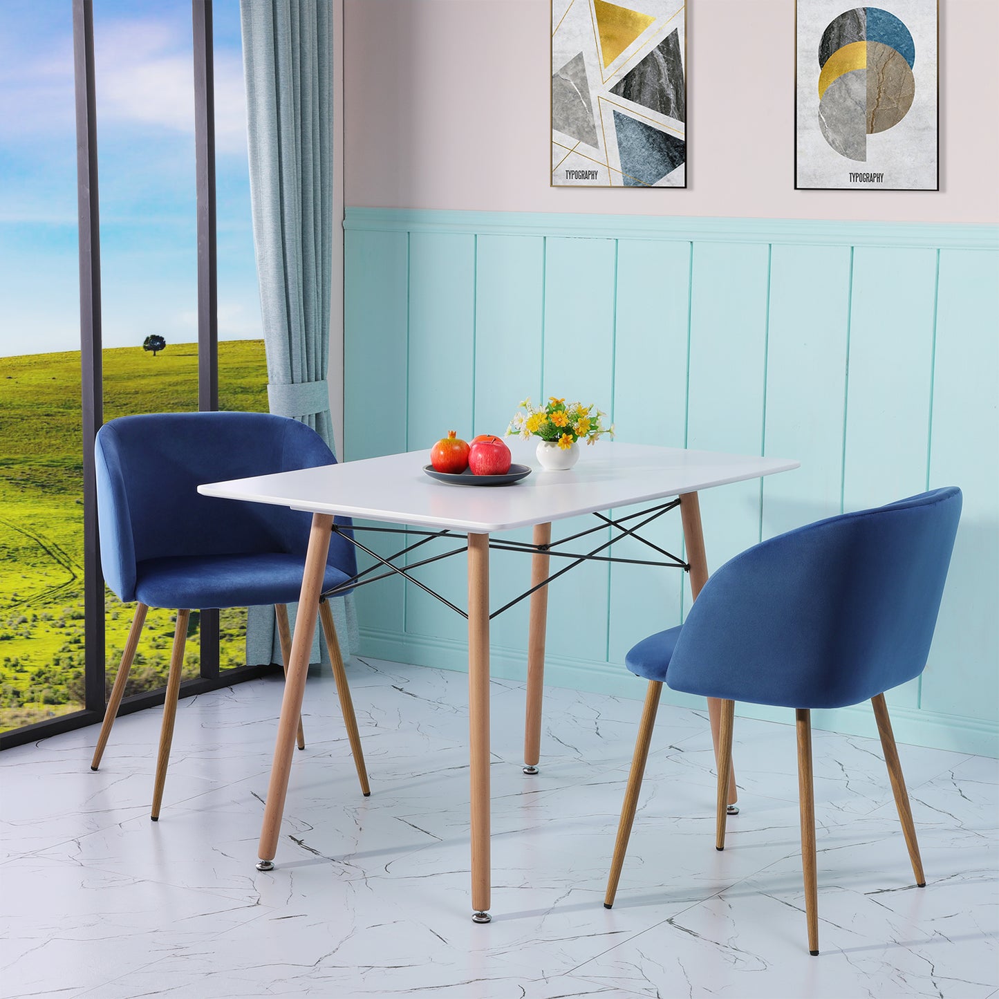 ALOE Velvet Iron Leg Chair-Blue