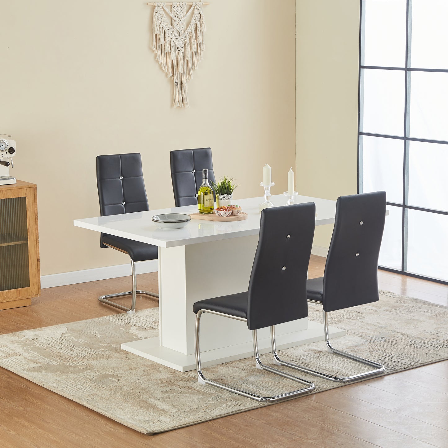 ANN-CIRCLE Upholstered Dining Chair with Arched Iron Legs - Black