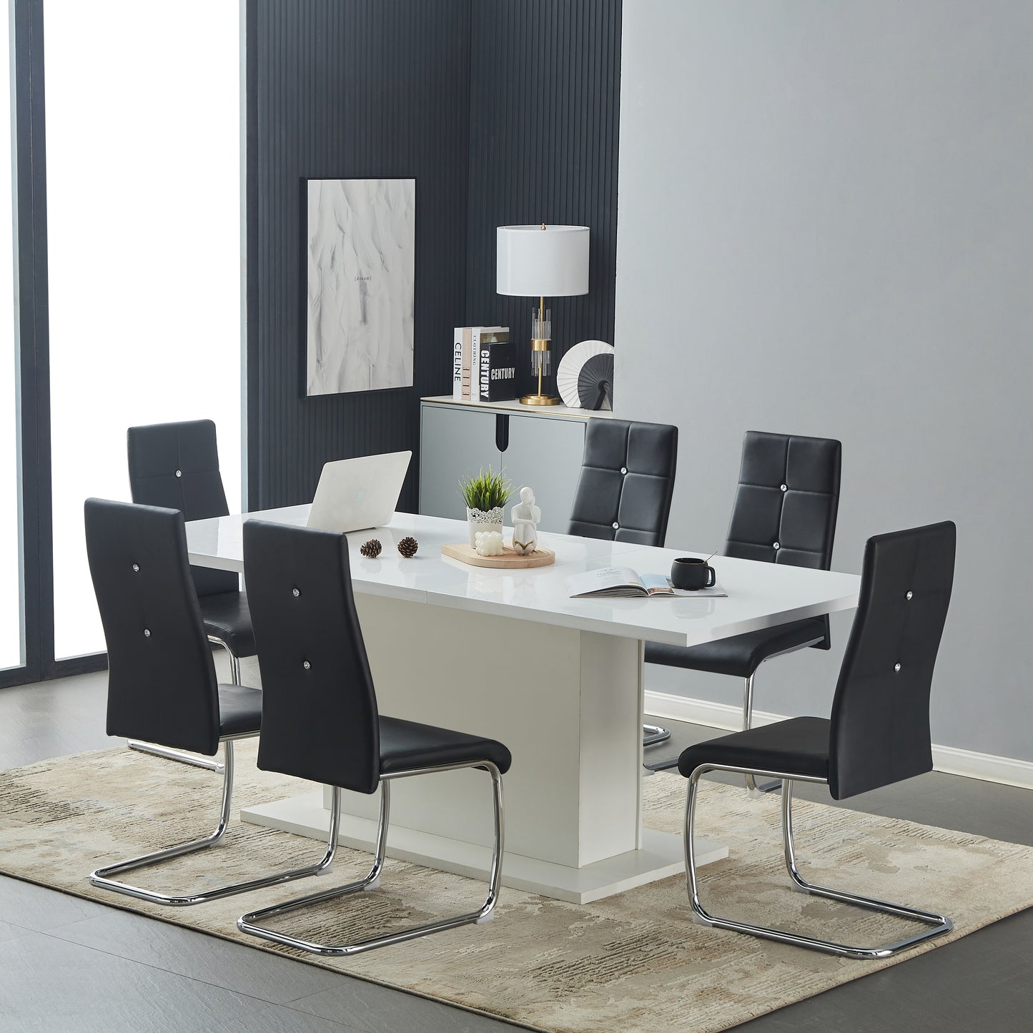 ANN-CIRCLE Upholstered Dining Chair with Arched Iron Legs - Black