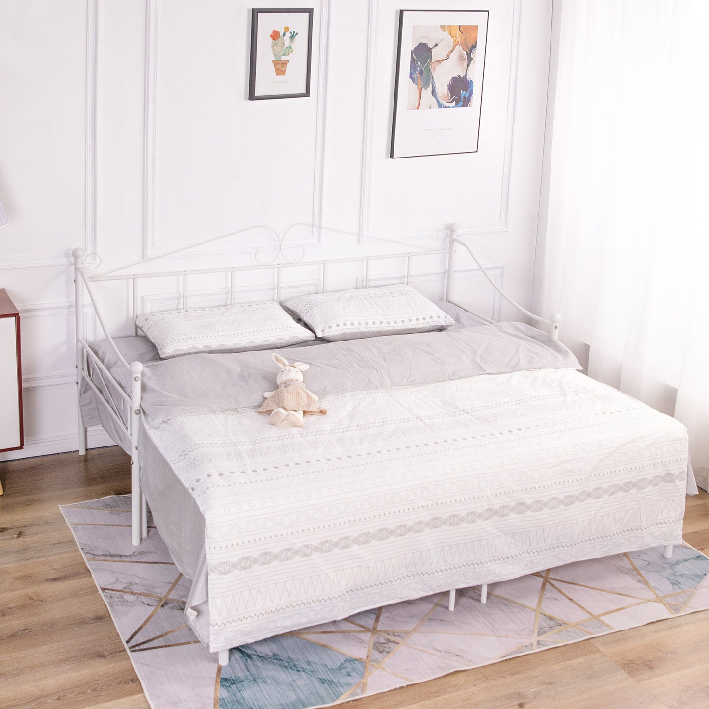 AVIOLA Day Metal Bed 93.2*199cm+93.5*191cm - White