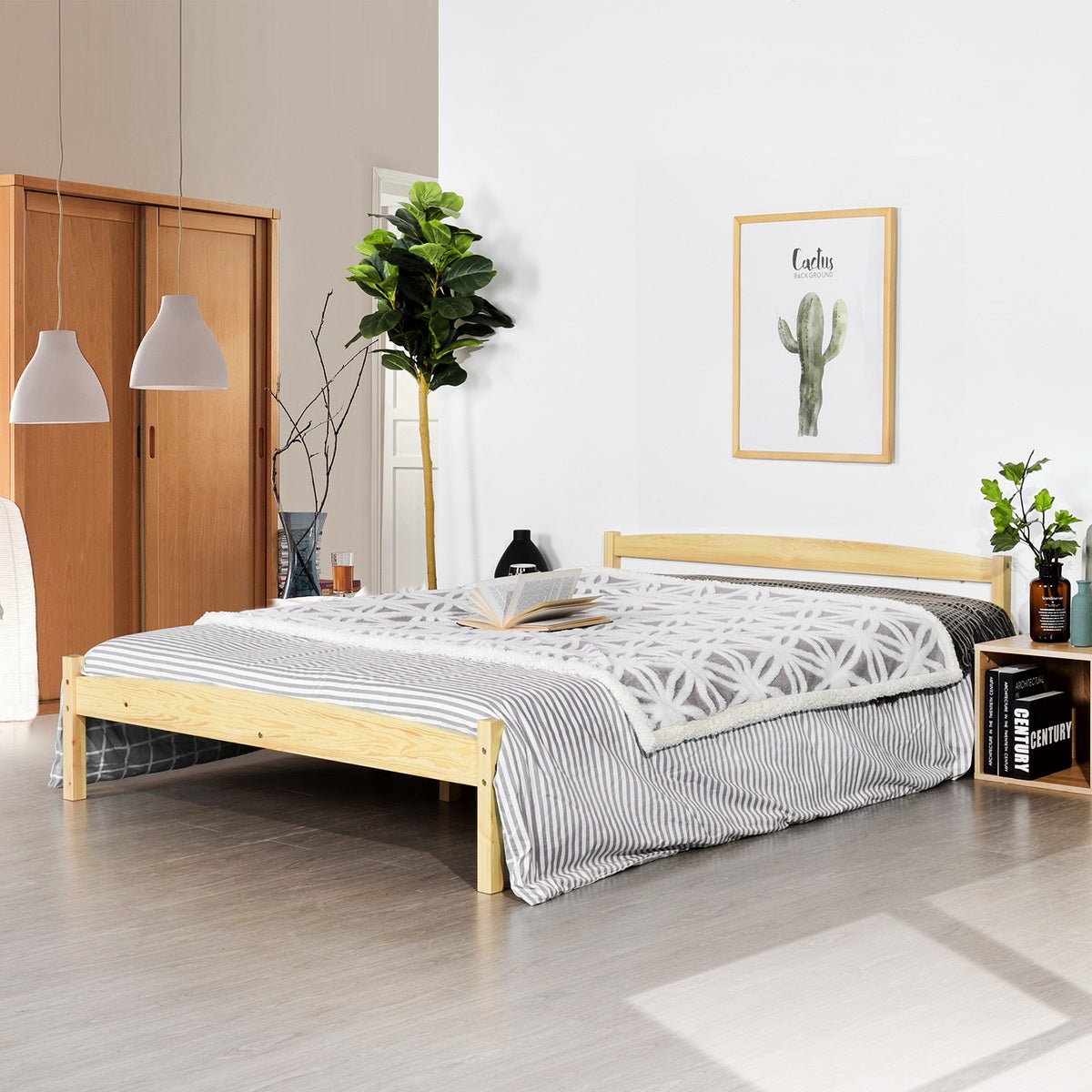 BIGLIA Double Pine Wooden Bed 146*198cm - Wood