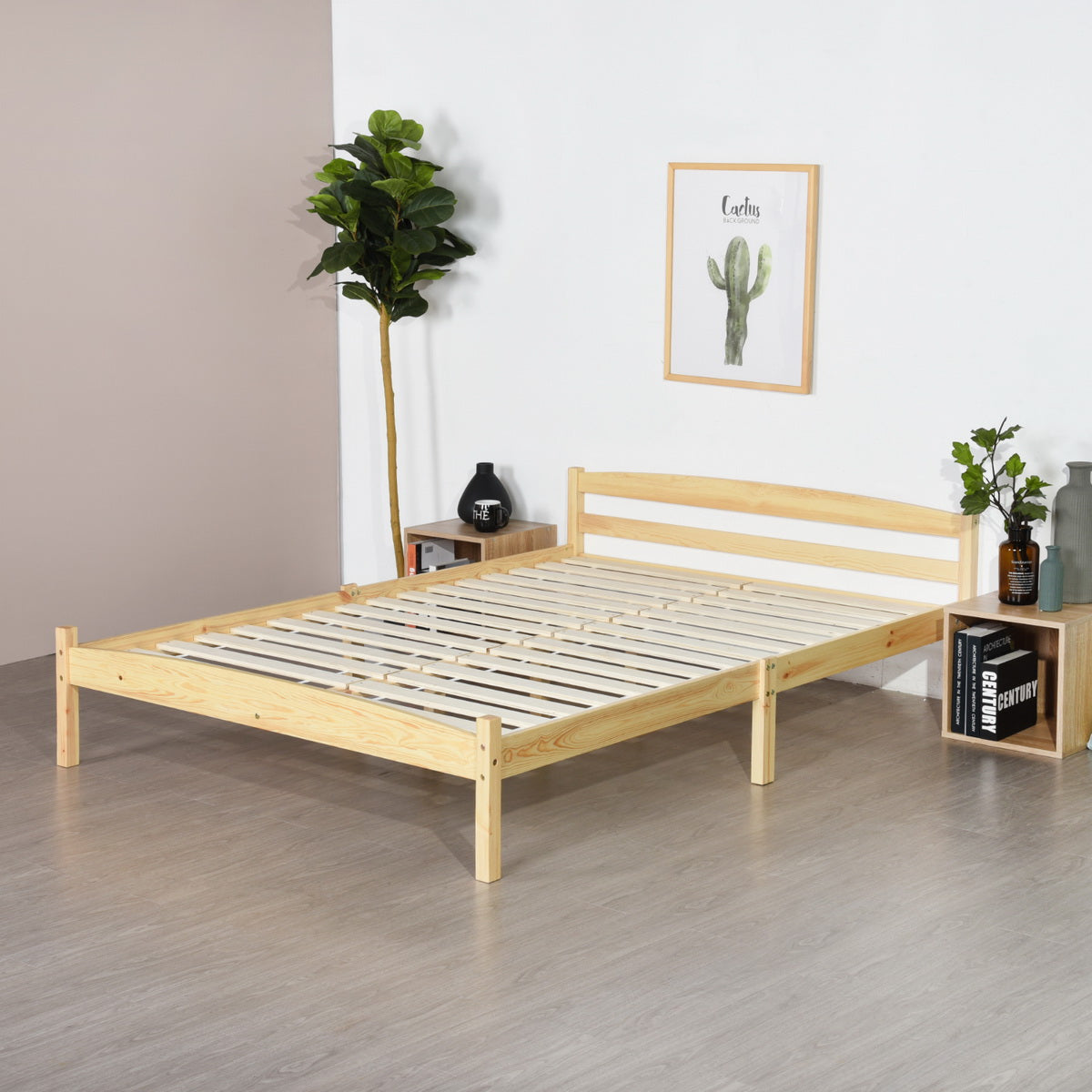 BIGLIA Double Pine Wooden Bed 146*198cm - Wood