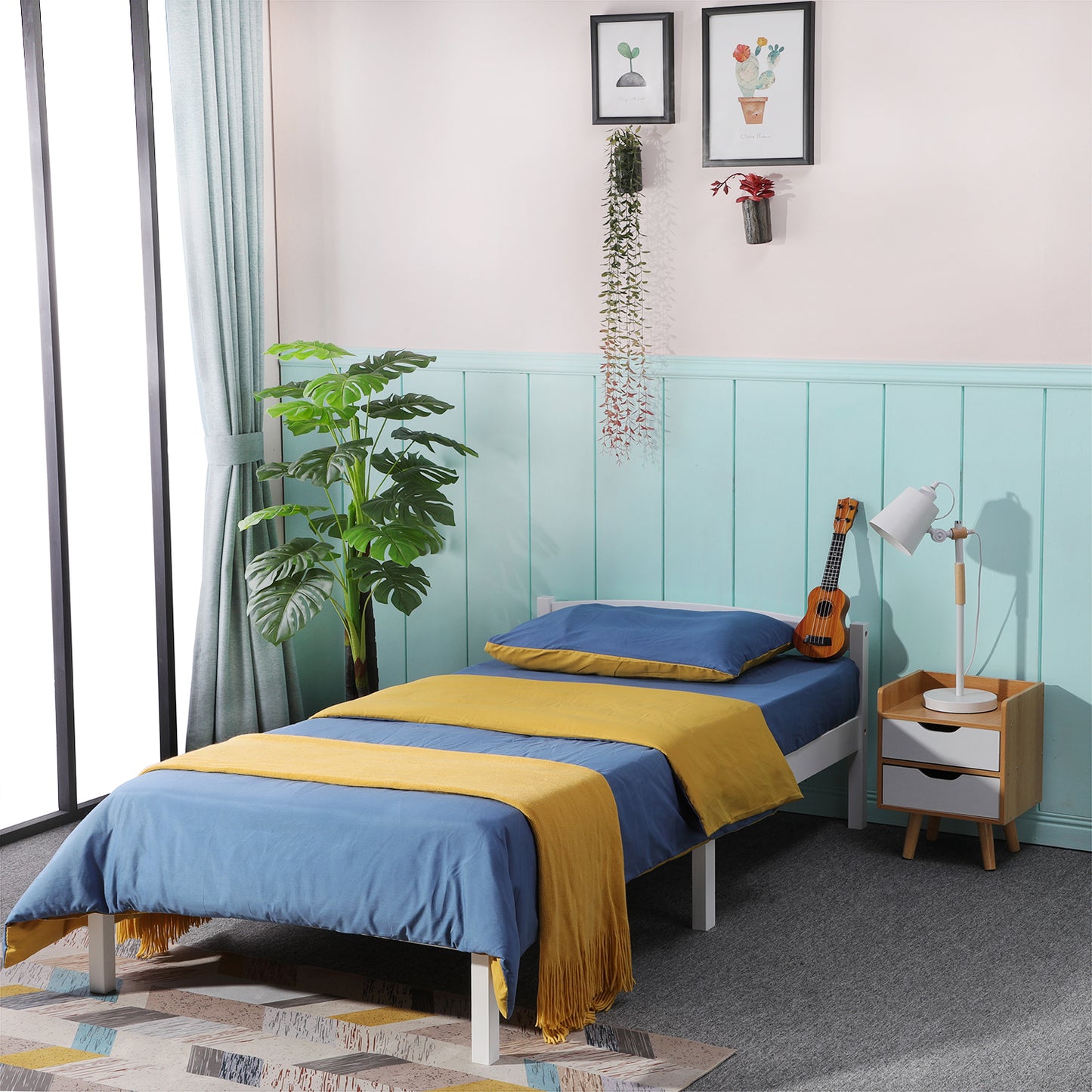 BIGLIA Single Pine Wooden Bed 96*198cm - White