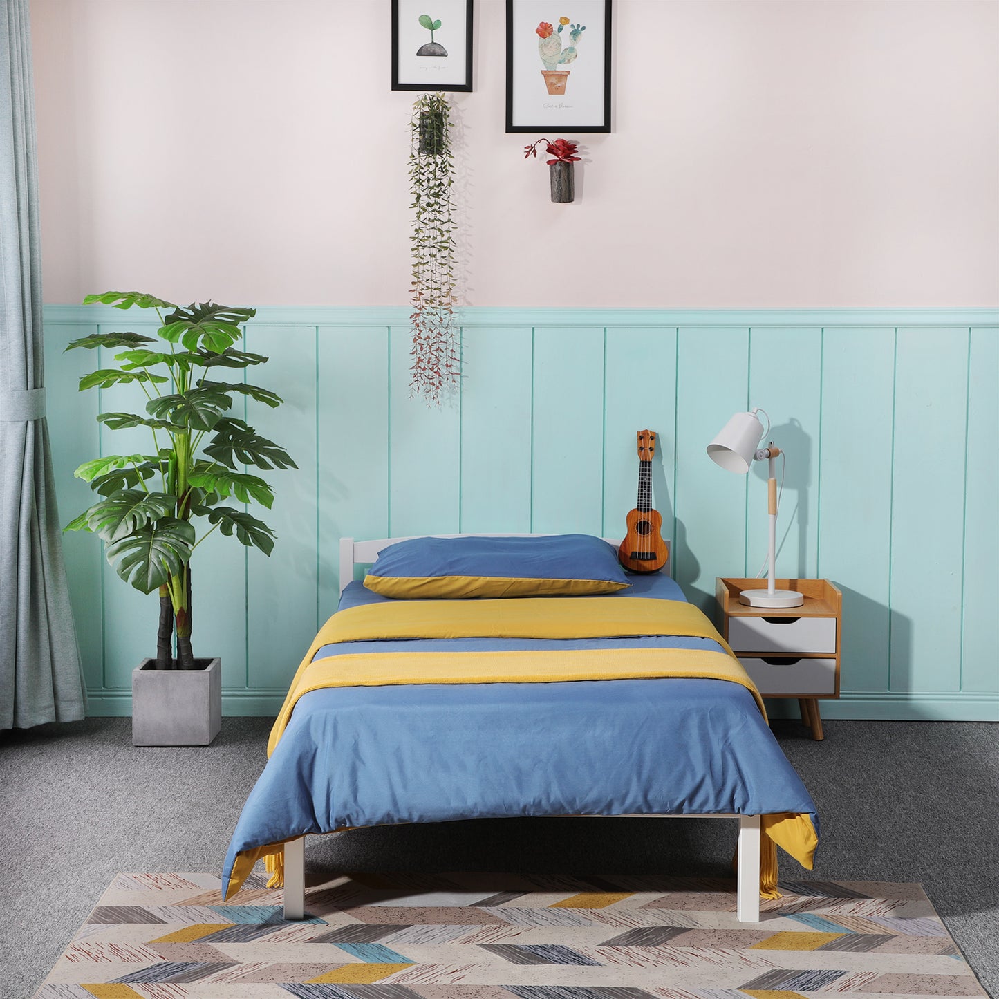 BIGLIA Single Pine Wooden Bed 96*198cm - White