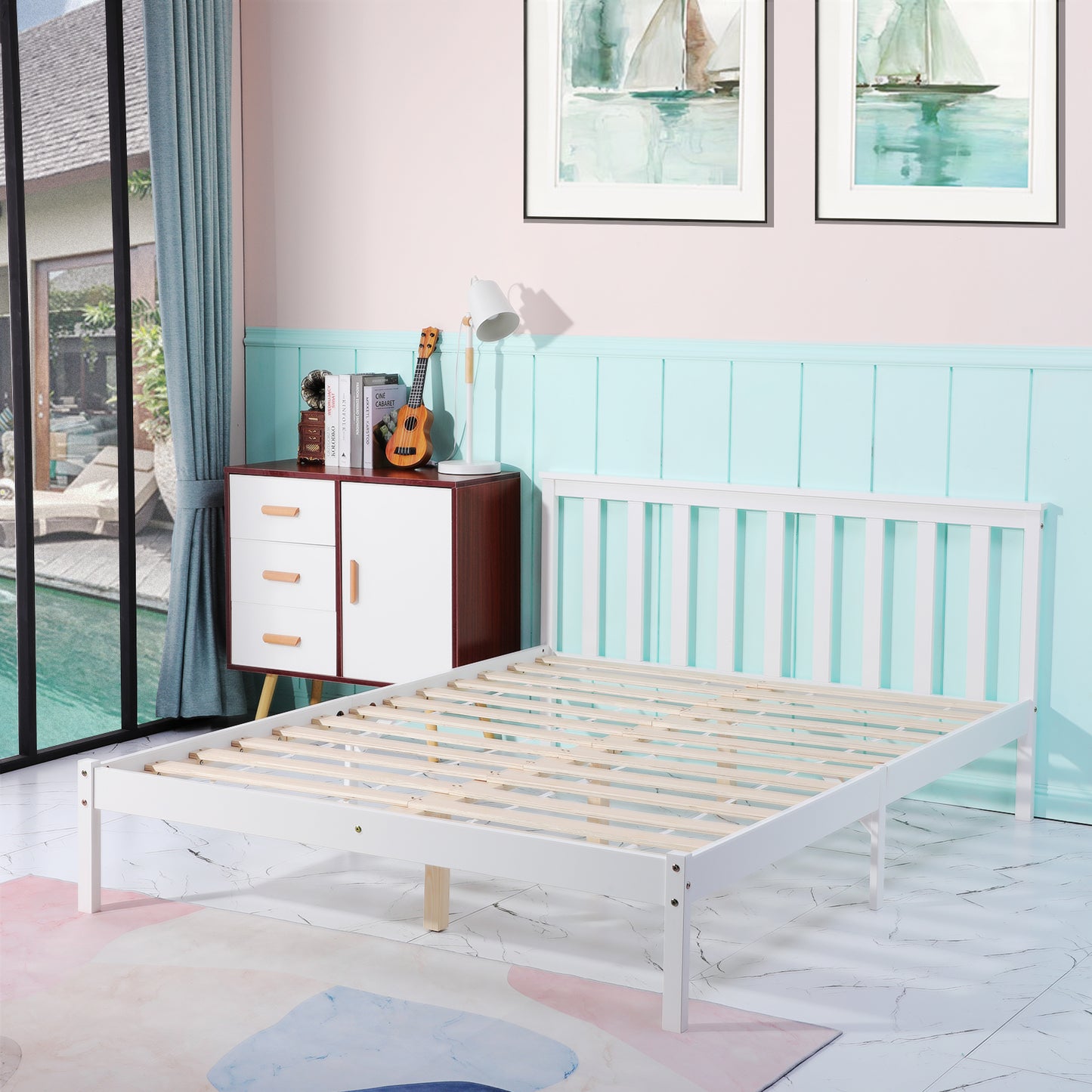 COLE Double Pine Wooden Bed 147.2*196cm - White