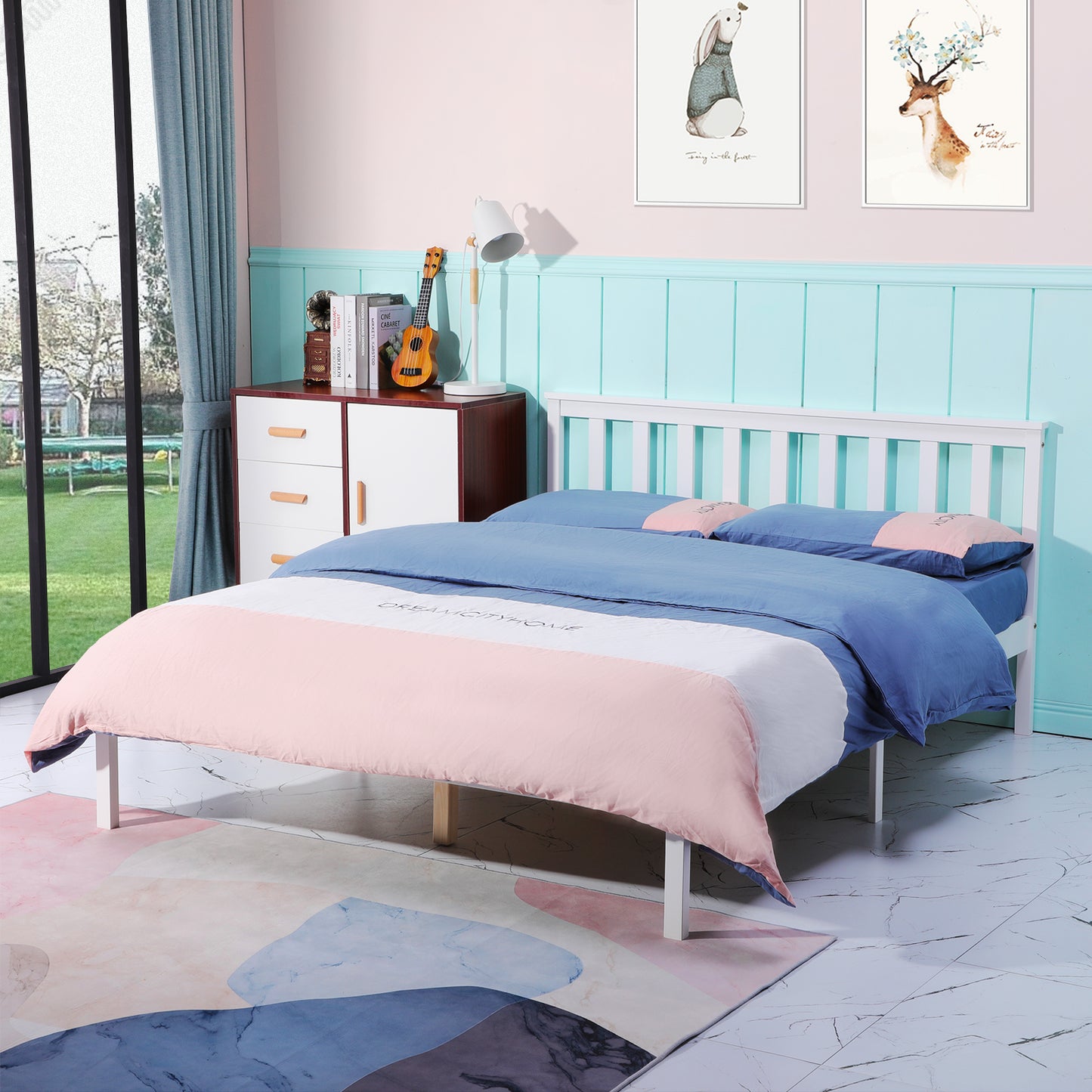 COLE Double Pine Wooden Bed 147.2*196cm - White