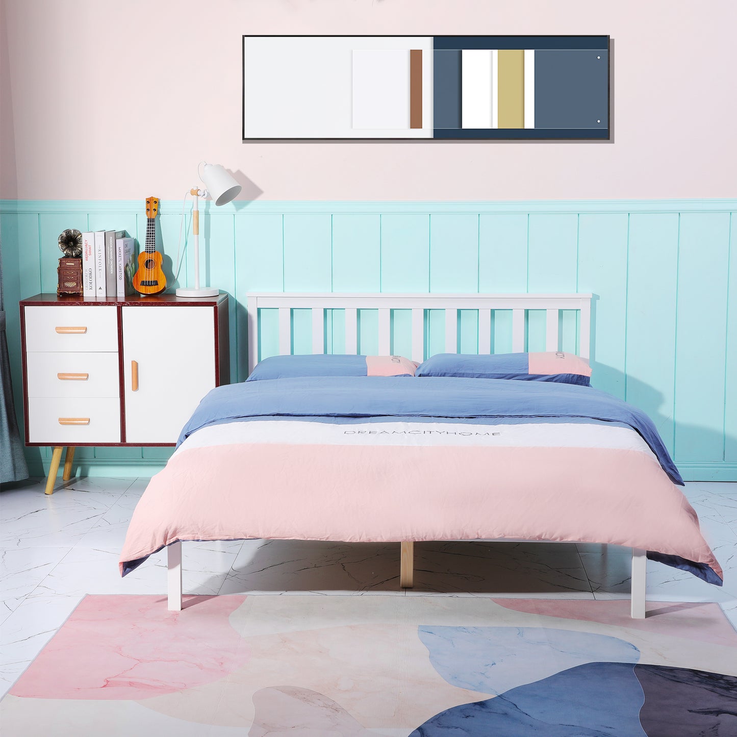 COLE Double Pine Wooden Bed 147.2*196cm - White