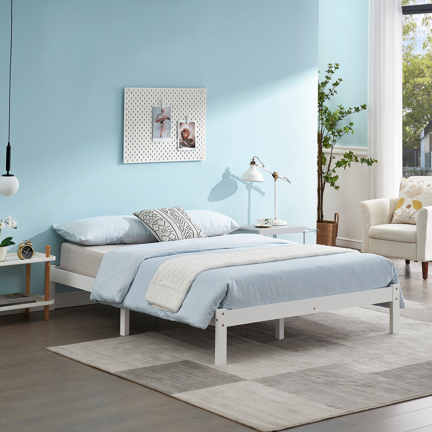 CYCAS Double Pine Wooden Bed 148*196cm - White