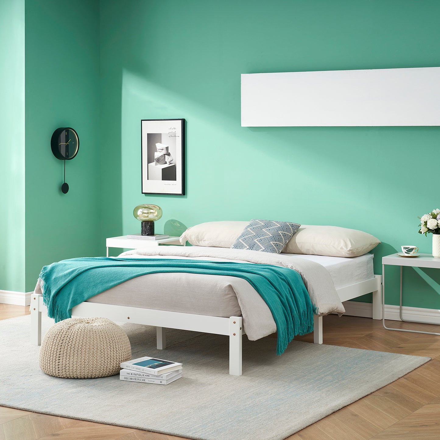 CYCAS Double Pine Wooden Bed 148*196cm - White