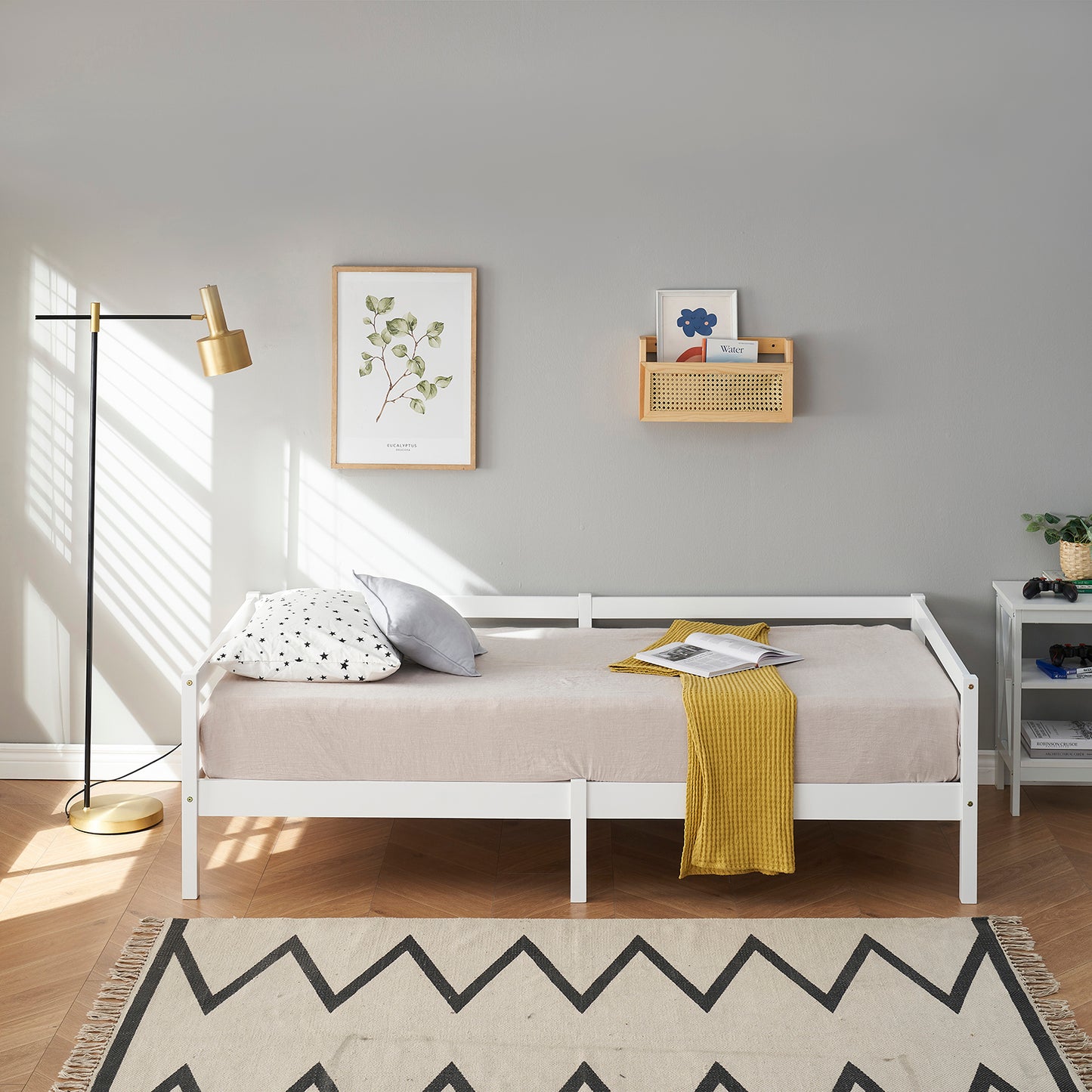 FLAT Single Pine Wooden Bed 96*198cm - White