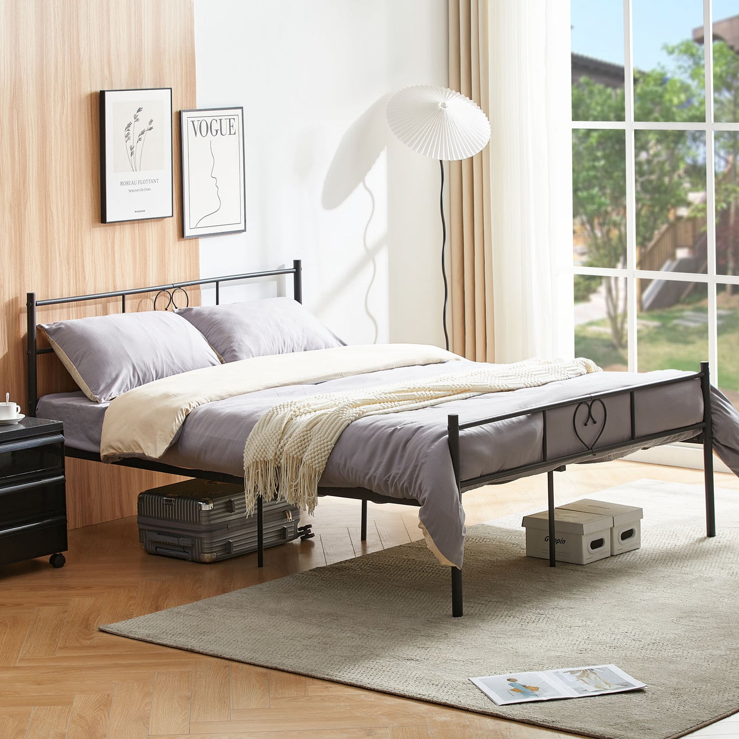 HEART Double Metal Bed 143*207cm - Black