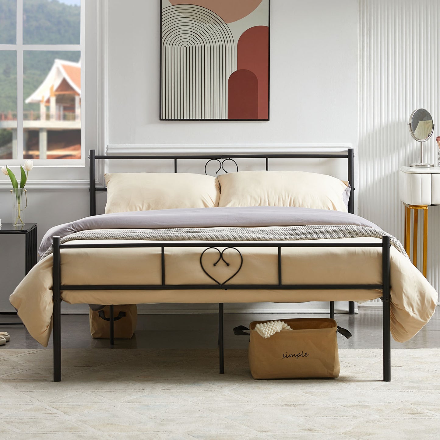 HEART Double Metal Bed 143*207cm - Black