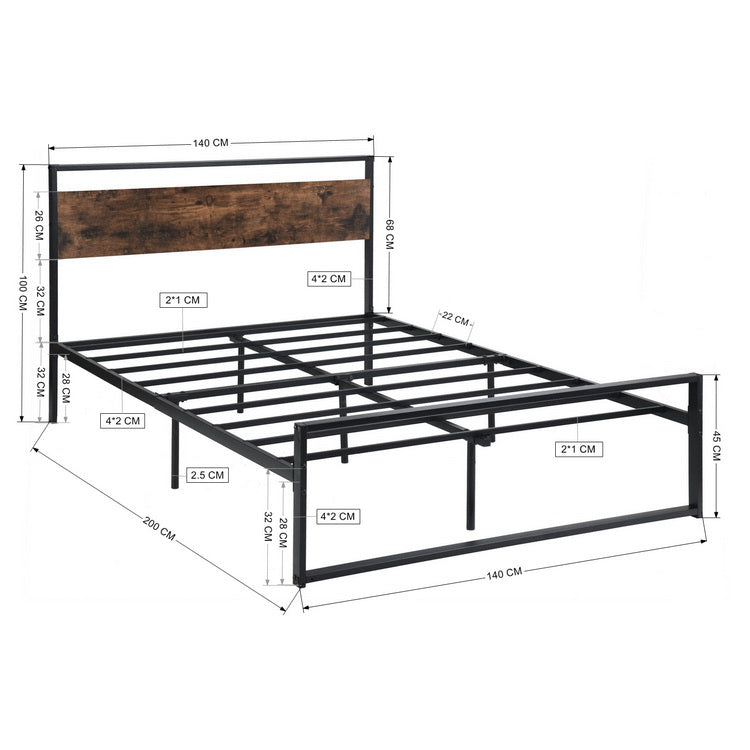 MIGLE Double Metal Bed 140*200cm - Walnut