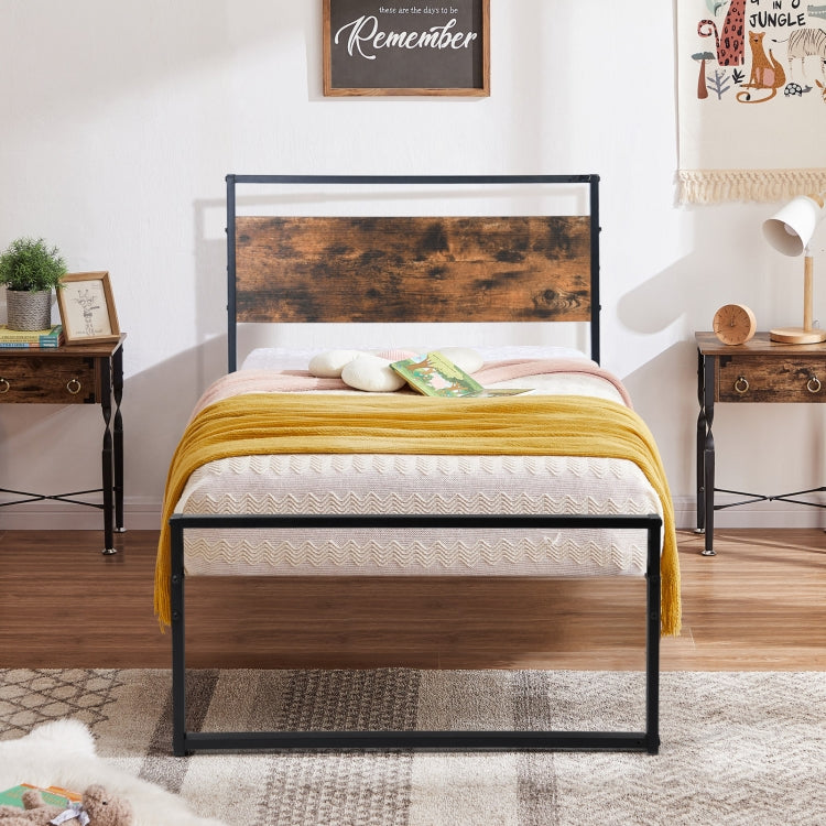 MIGLE Single Metal Bed 90*200cm - Walnut