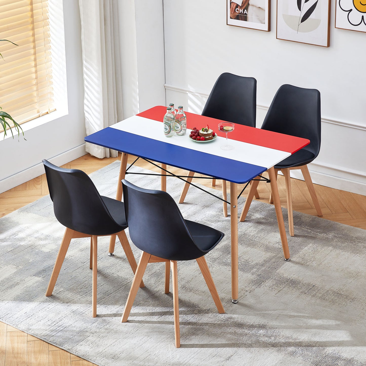 PANSY 110cm Dining Table With Beech Legs-Red White Blue