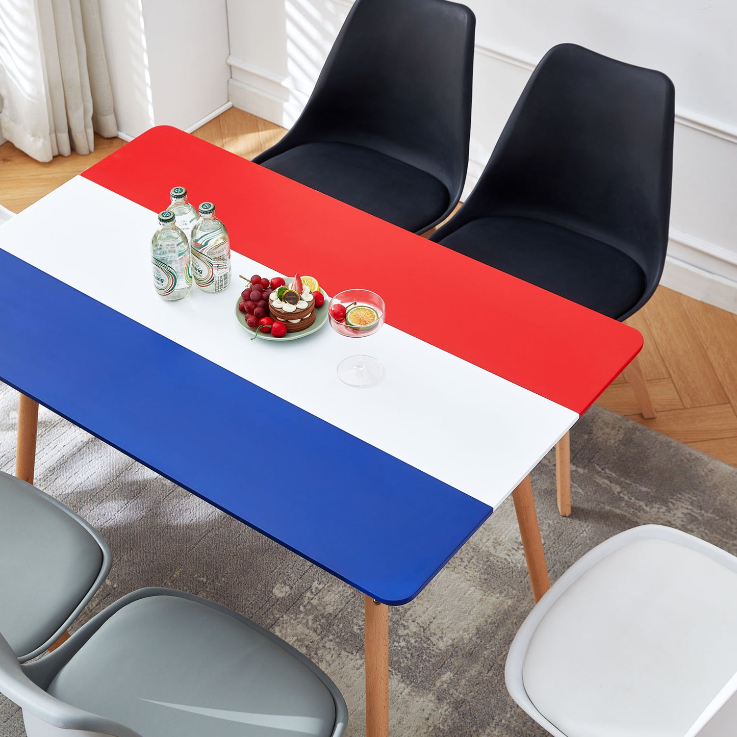 PANSY 110cm Dining Table With Beech Legs-Red White Blue