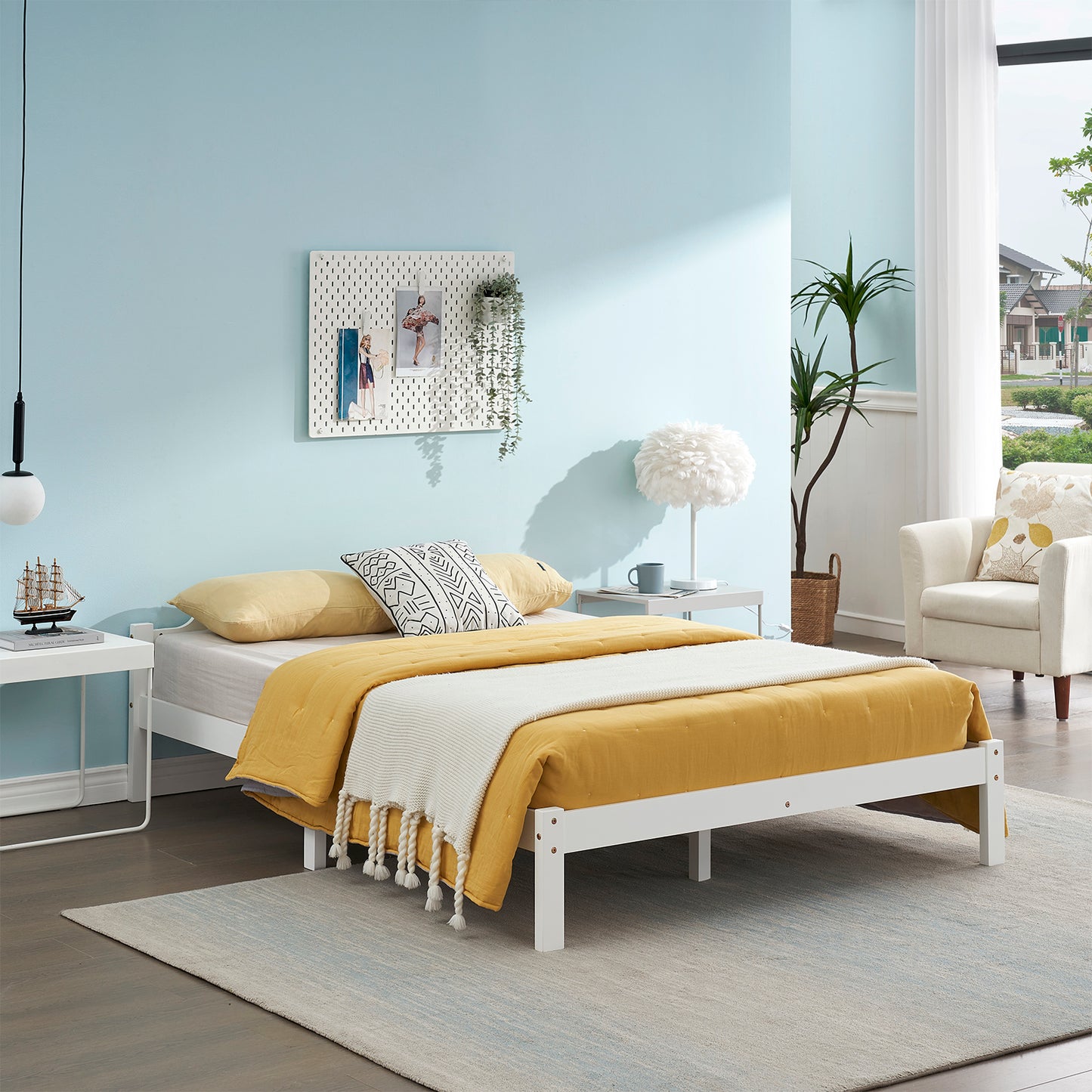 PONT Double Pine Wooden Bed 143.6*196cm - White
