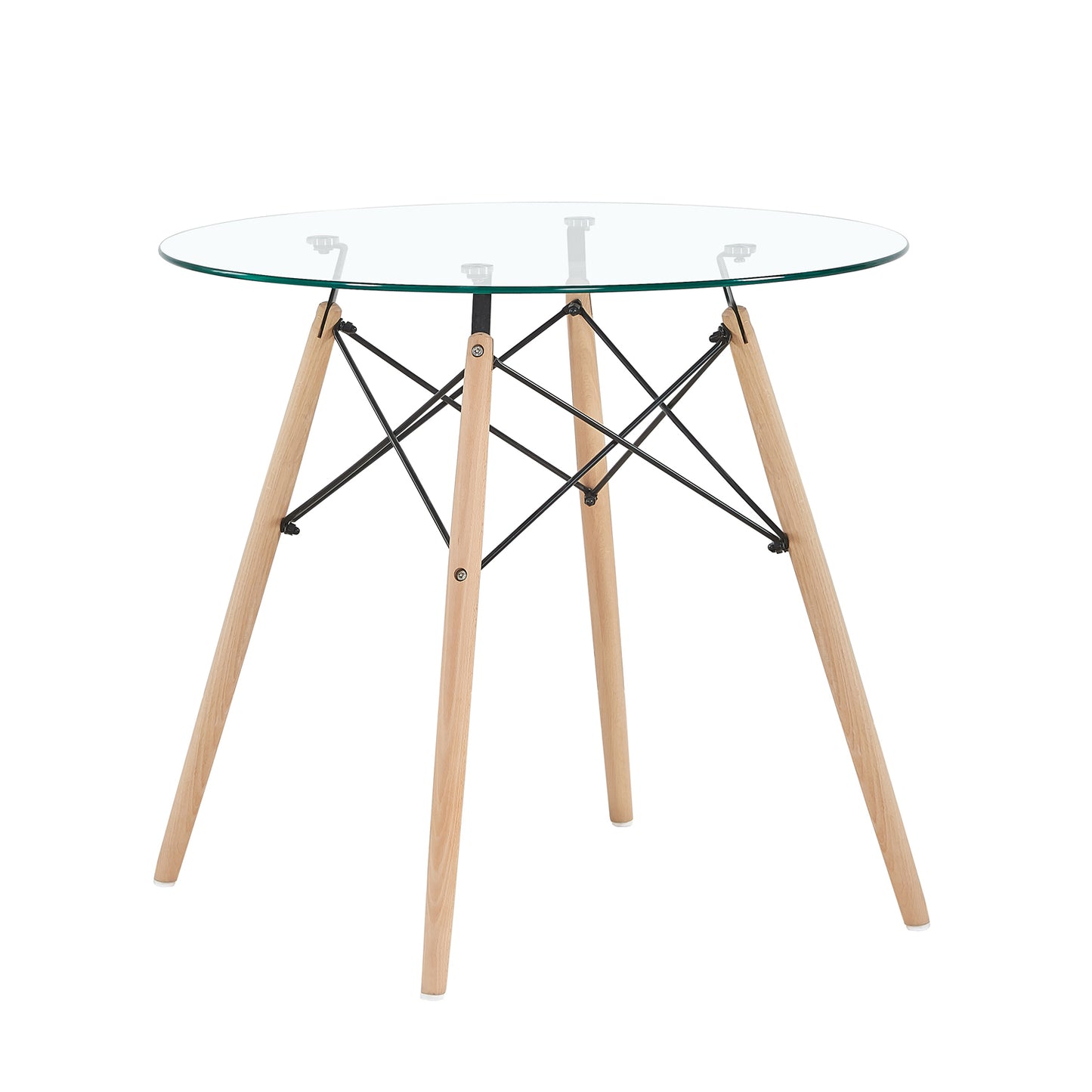 RAY 80cm Circle Glass Dining Table With Beech Legs-Clear