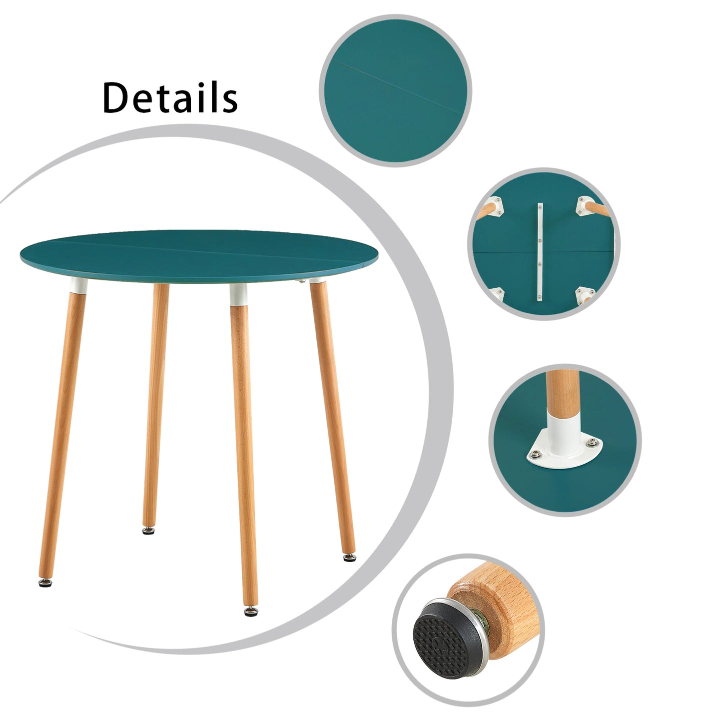 RONALD 80cm Circle Dining Table With Beech Legs - Lake Blue