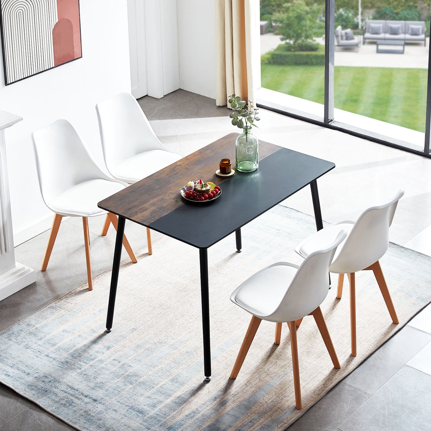 SAGE 110cm Splicing Dining Table With Beech Legs-Vintage Wood Grain and Black