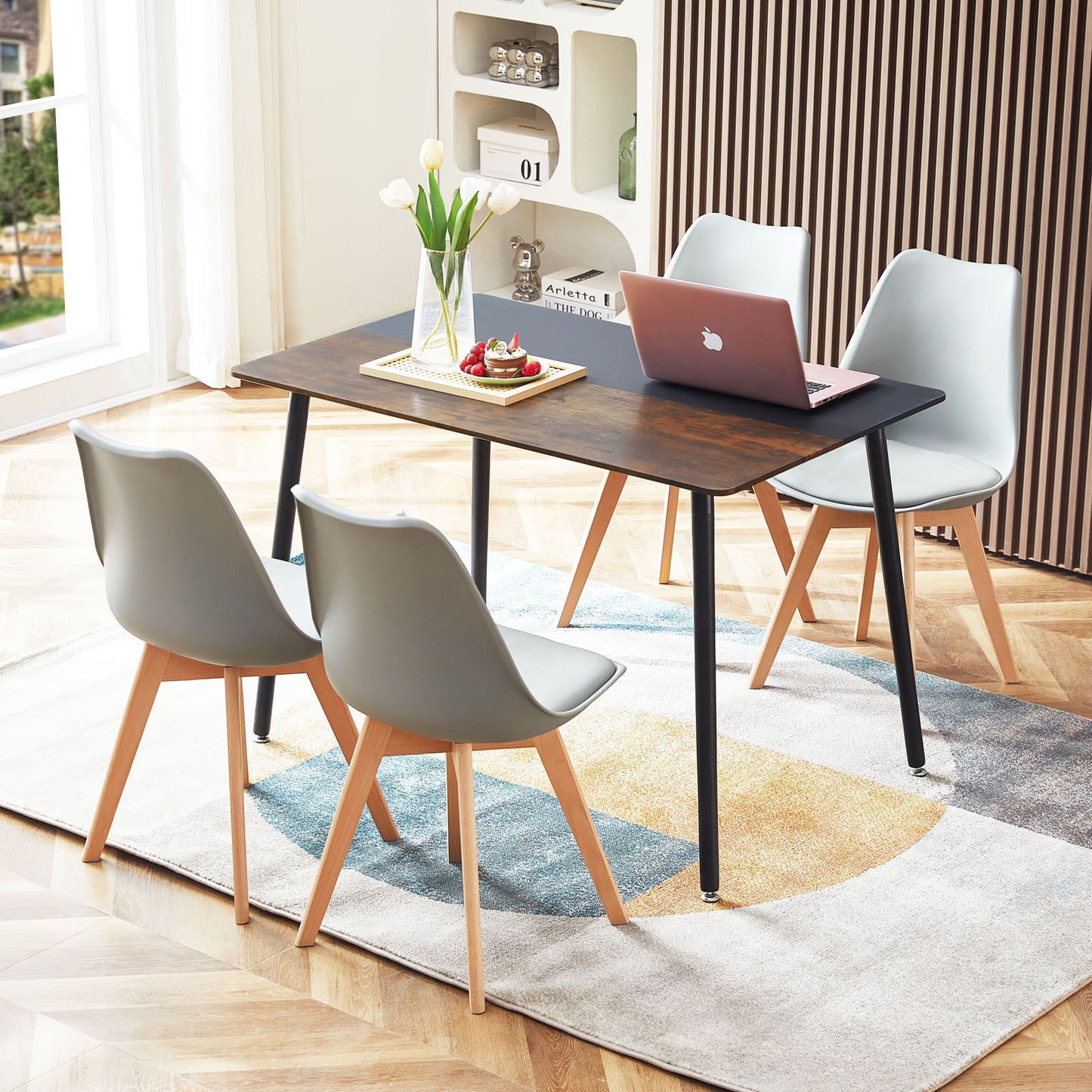 SAGE 110cm Splicing Dining Table With Beech Legs-Vintage Wood Grain and Black