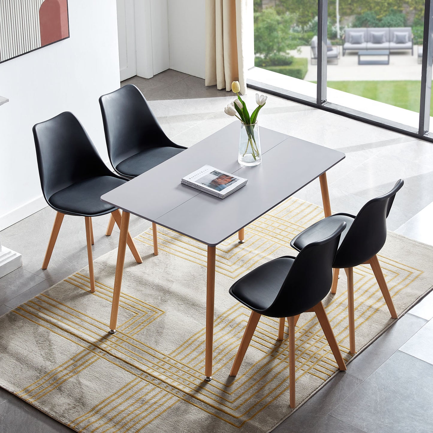 SAGE 110cm Splicing Dining Table With Beech Legs-Gray