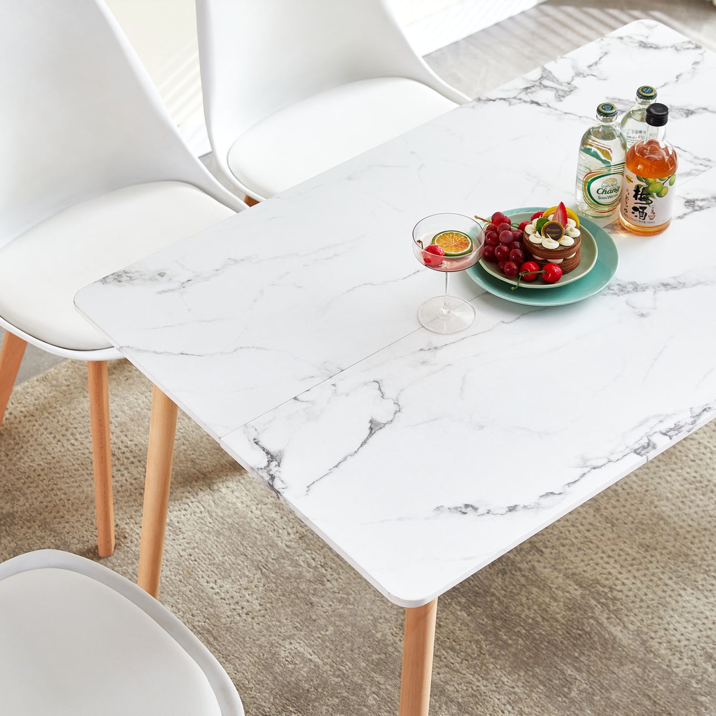 SAGE 110cm Splicing Dining Table With Beech Legs-MARBLE Color