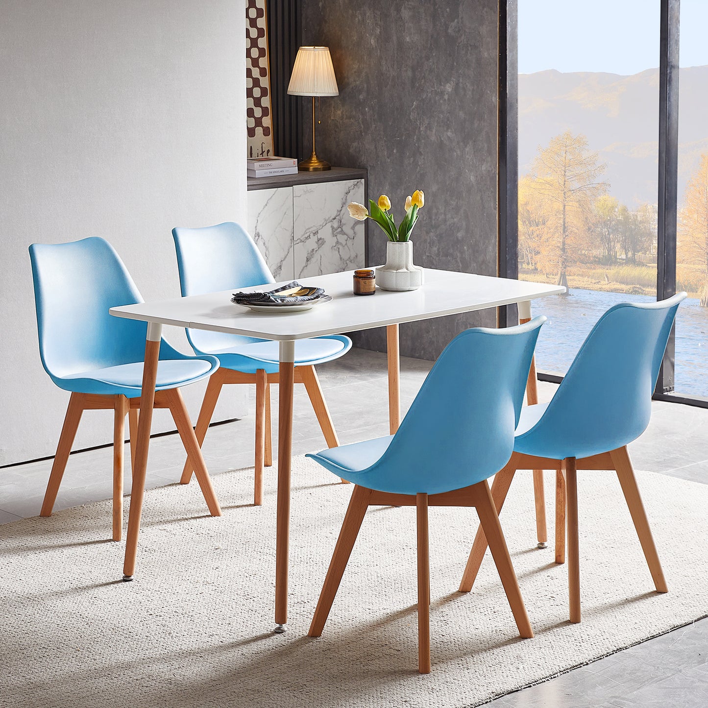 TULIP Dining Chair with Beech Legs - Dark Blue