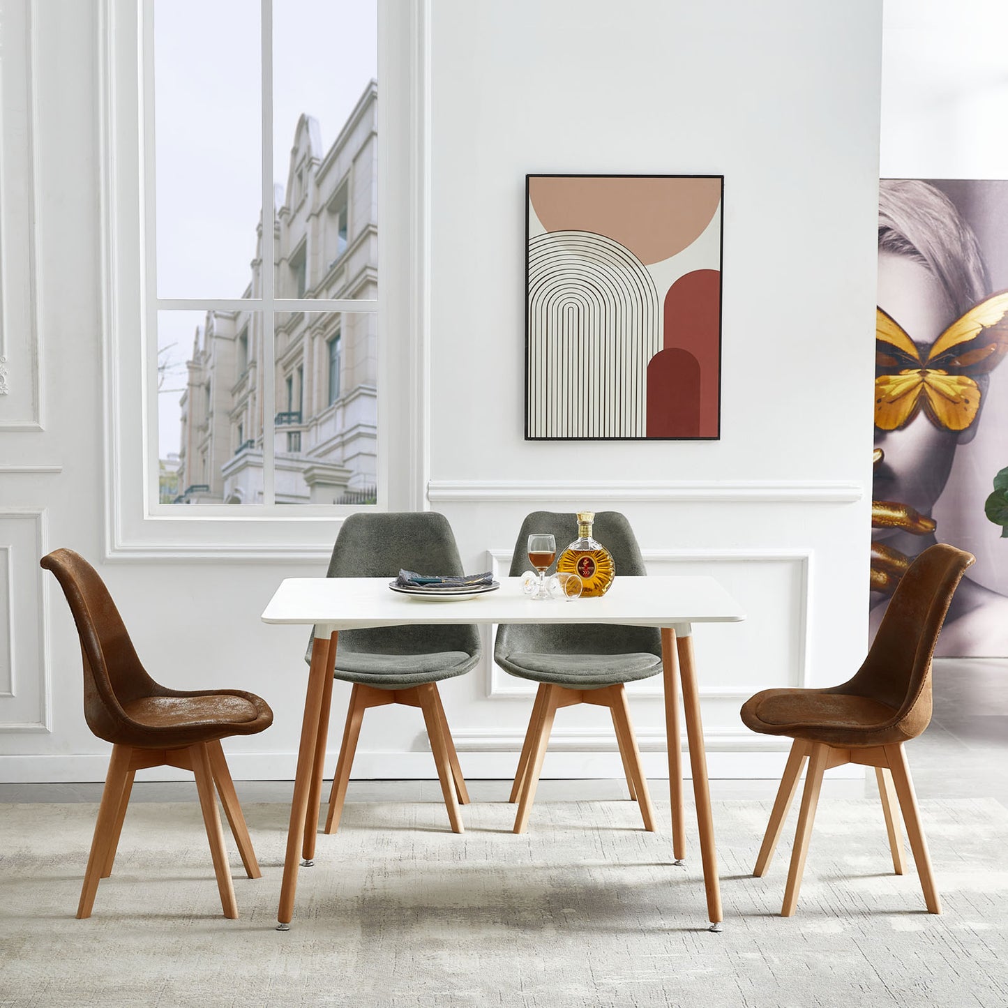 TULIP Dining Chair with SUEDE-Brown
