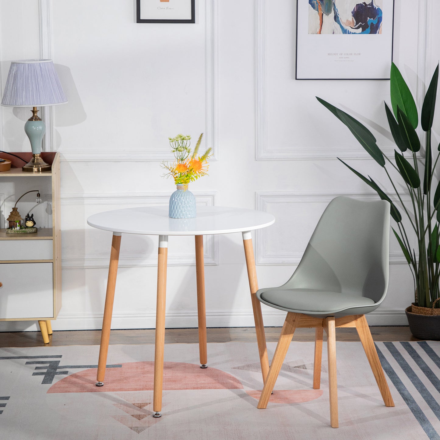 TULIP Dining Chair with OAK Legs-Gray