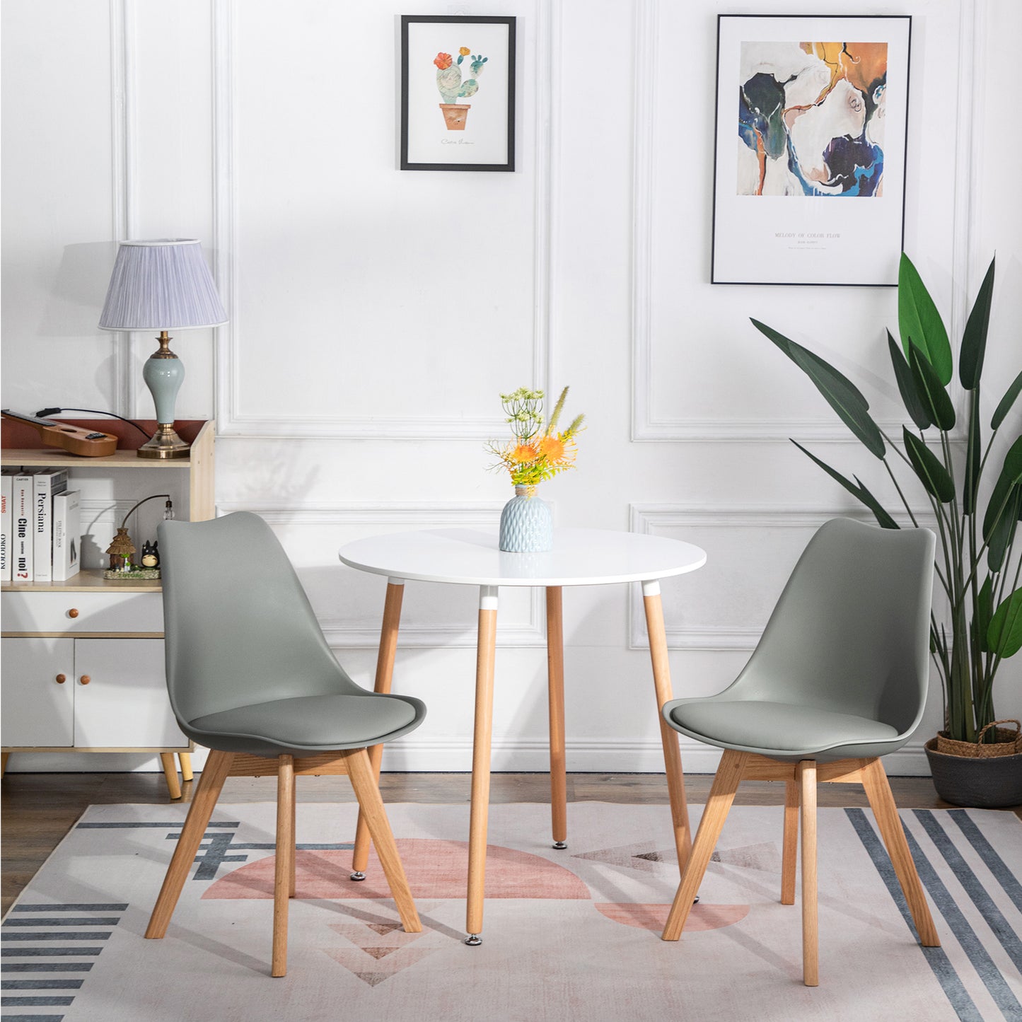 TULIP Dining Chair with OAK Legs-Gray