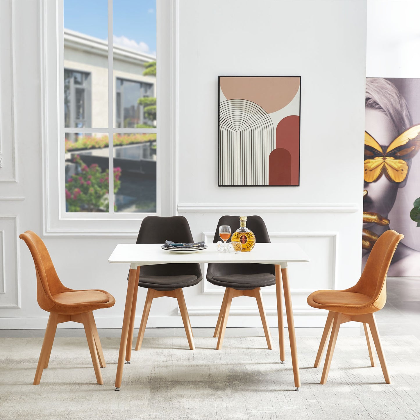 TULIP Dining Chair with Tech cloth-Light Brown