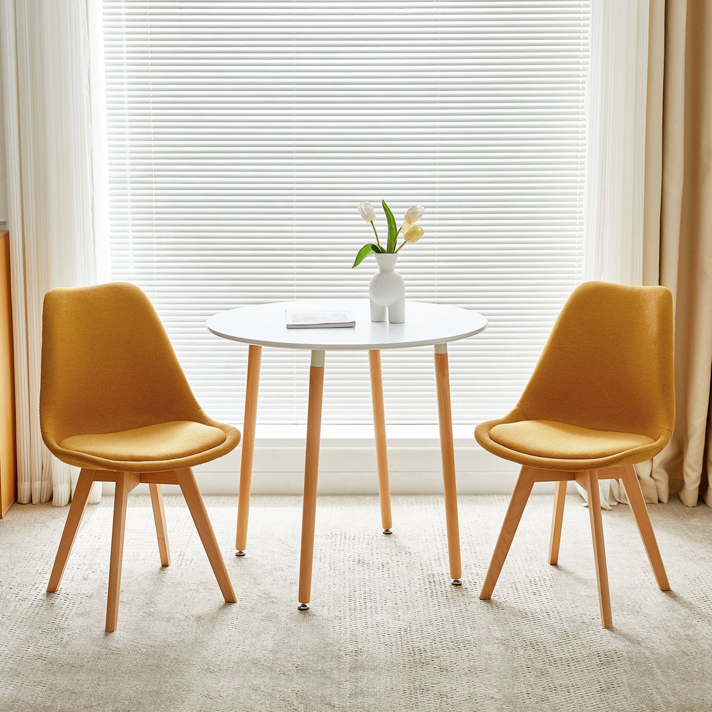 TULIP Dining Chair with Linen-Yellow