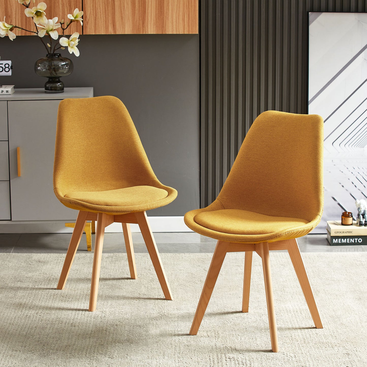TULIP Dining Chair with Linen-Yellow