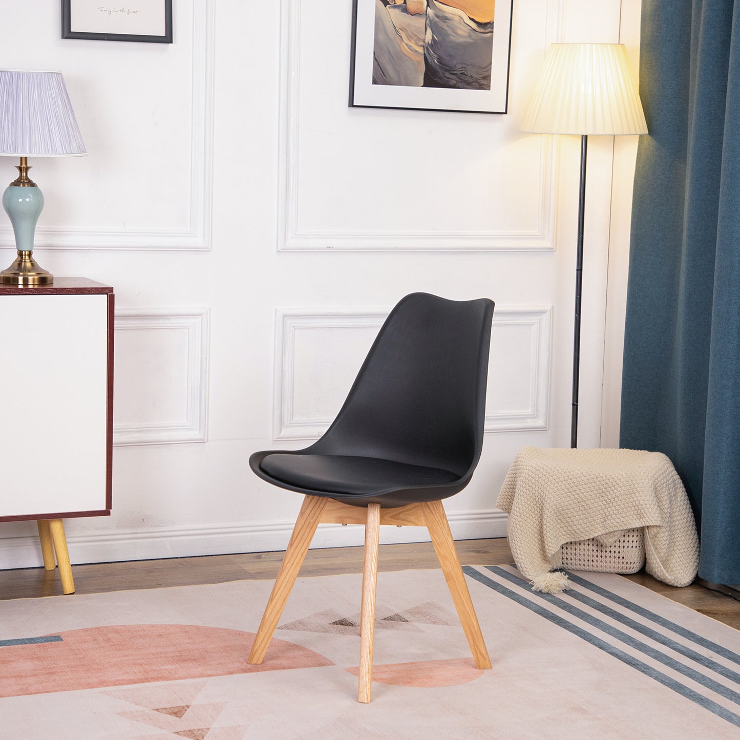 TULIP Dining Chair with OAK Legs-Black