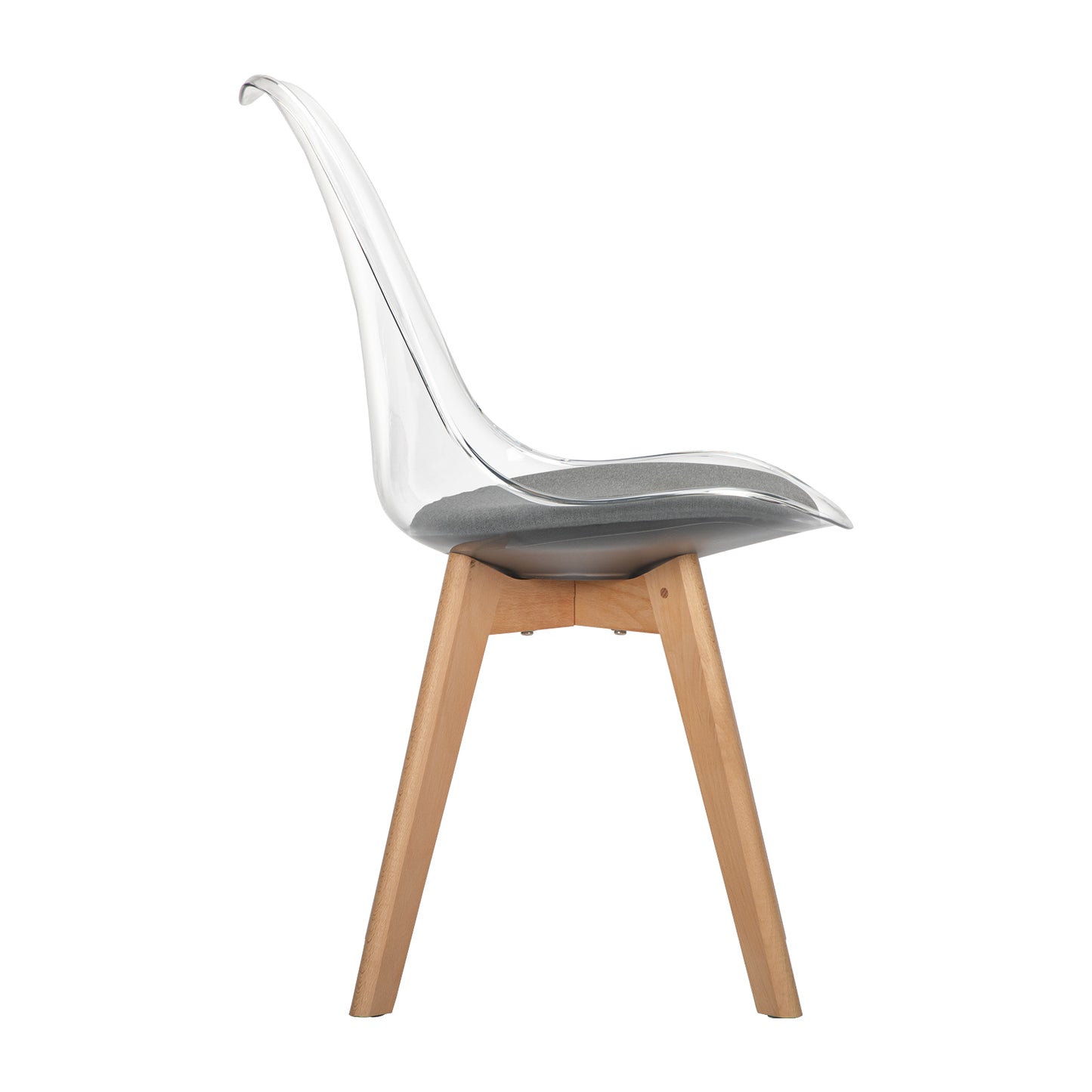 TULIP Dining Chair with Clear Back-Gray Linen