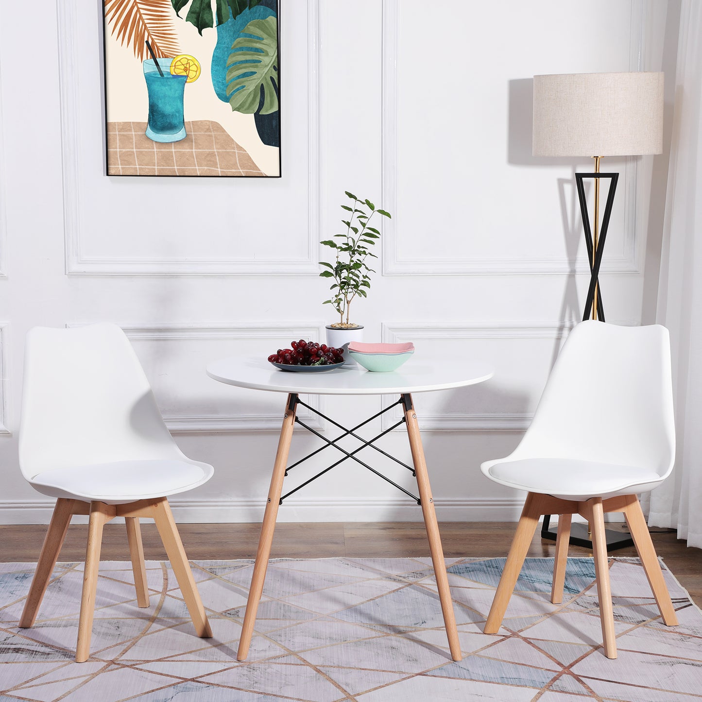 TULIP Dining Chair with Beech Legs - White