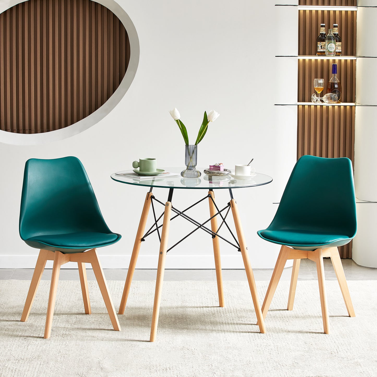 TULIP Dining Chair with Beech Legs - Dark Green