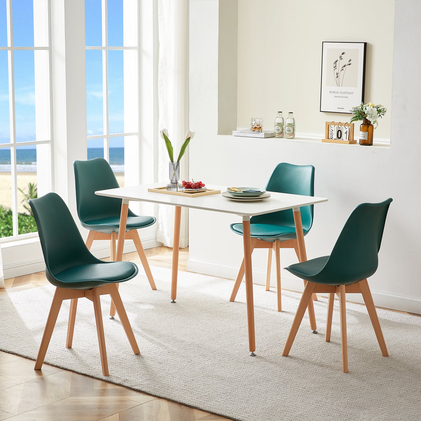 TULIP Dining Chair with Beech Legs - Dark Green