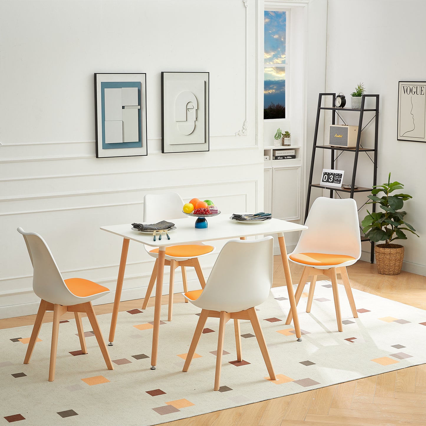TULIP Dining Chair with Beech Legs - White/Orange