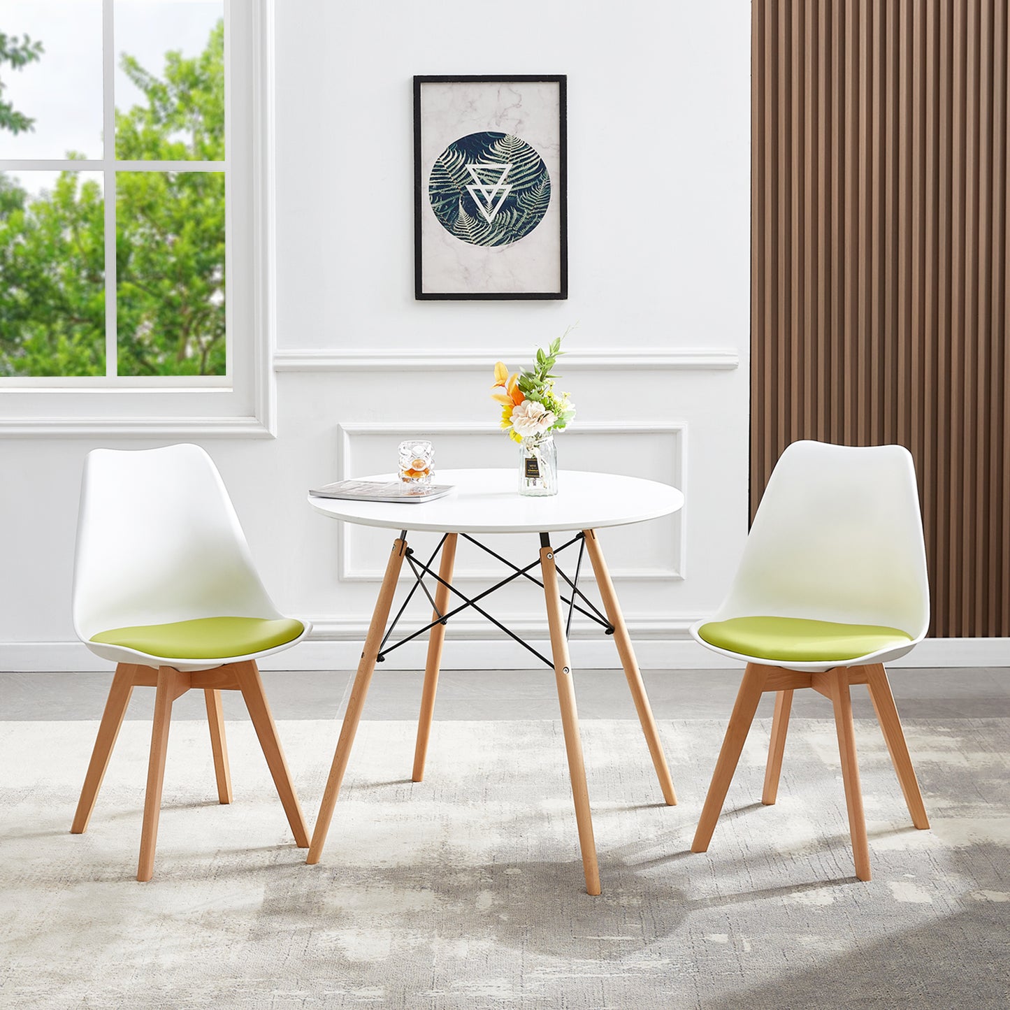 TULIP Dining Chair with Beech Legs - White/Grass Green