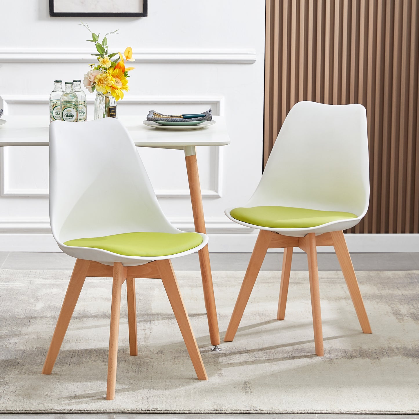 TULIP Dining Chair with Beech Legs - White/Grass Green