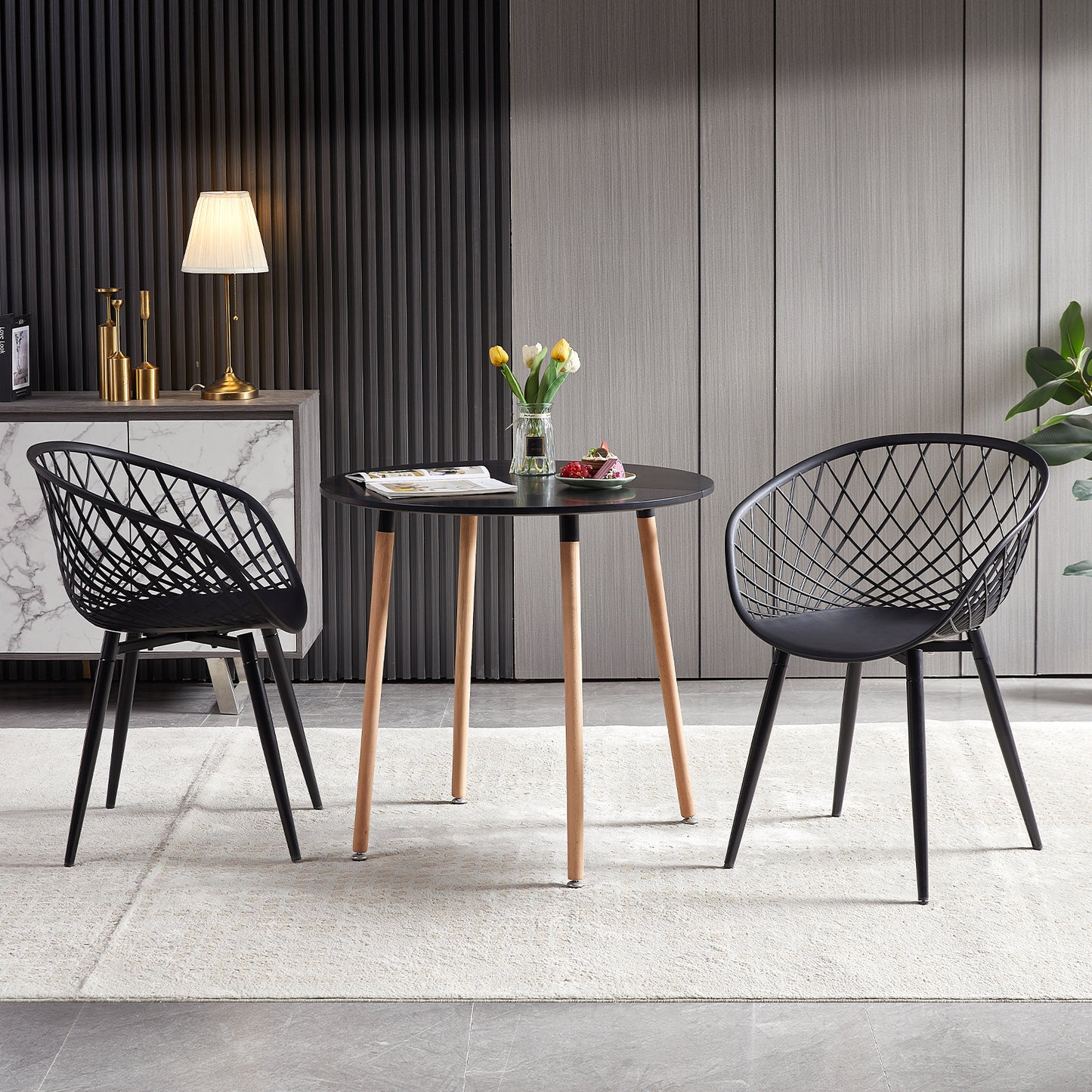 VERLOT Hollow Chair with Iron Legs - Black