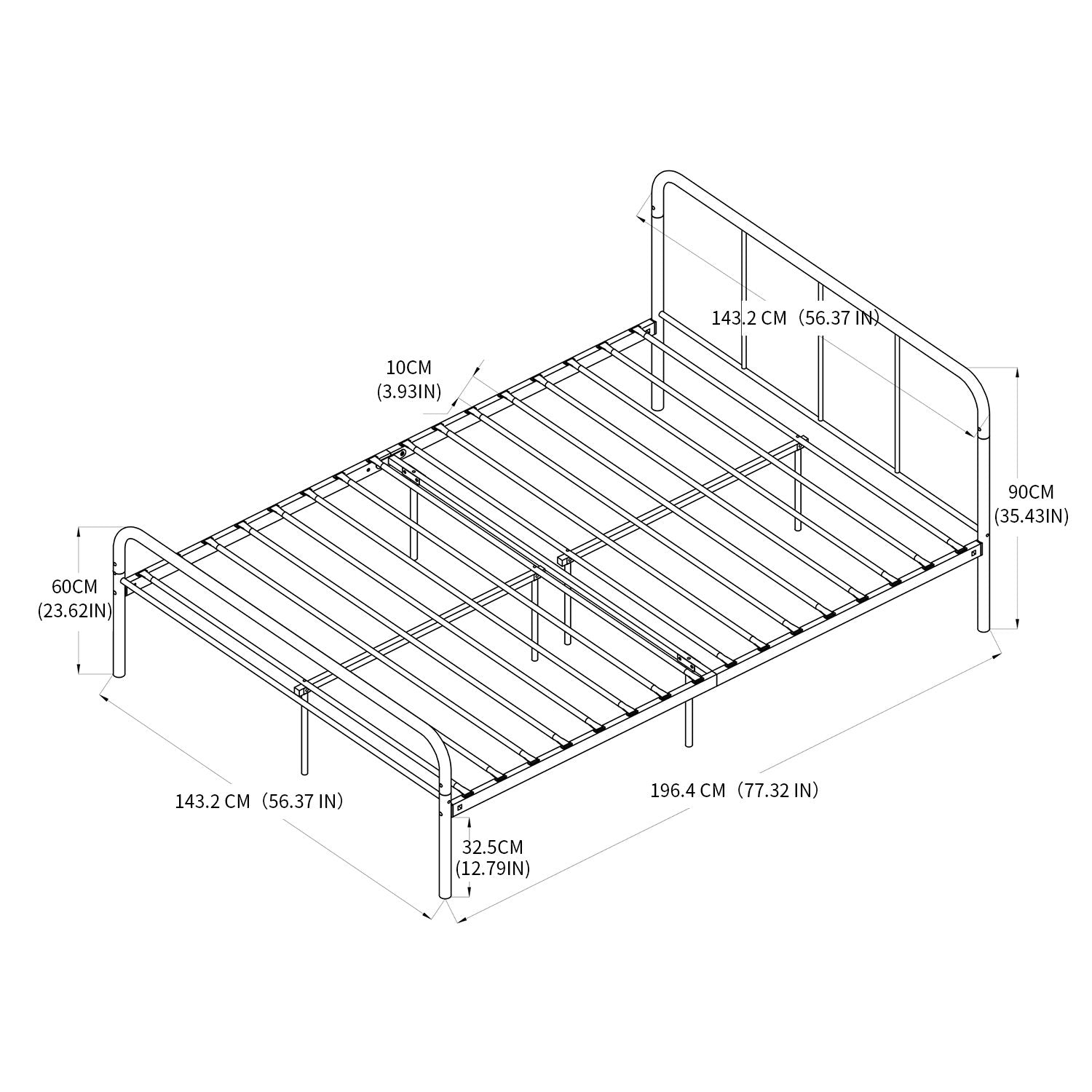 MILO Single/Double Metal Bed 94 * 196 cm/143 * 196 cm - Black