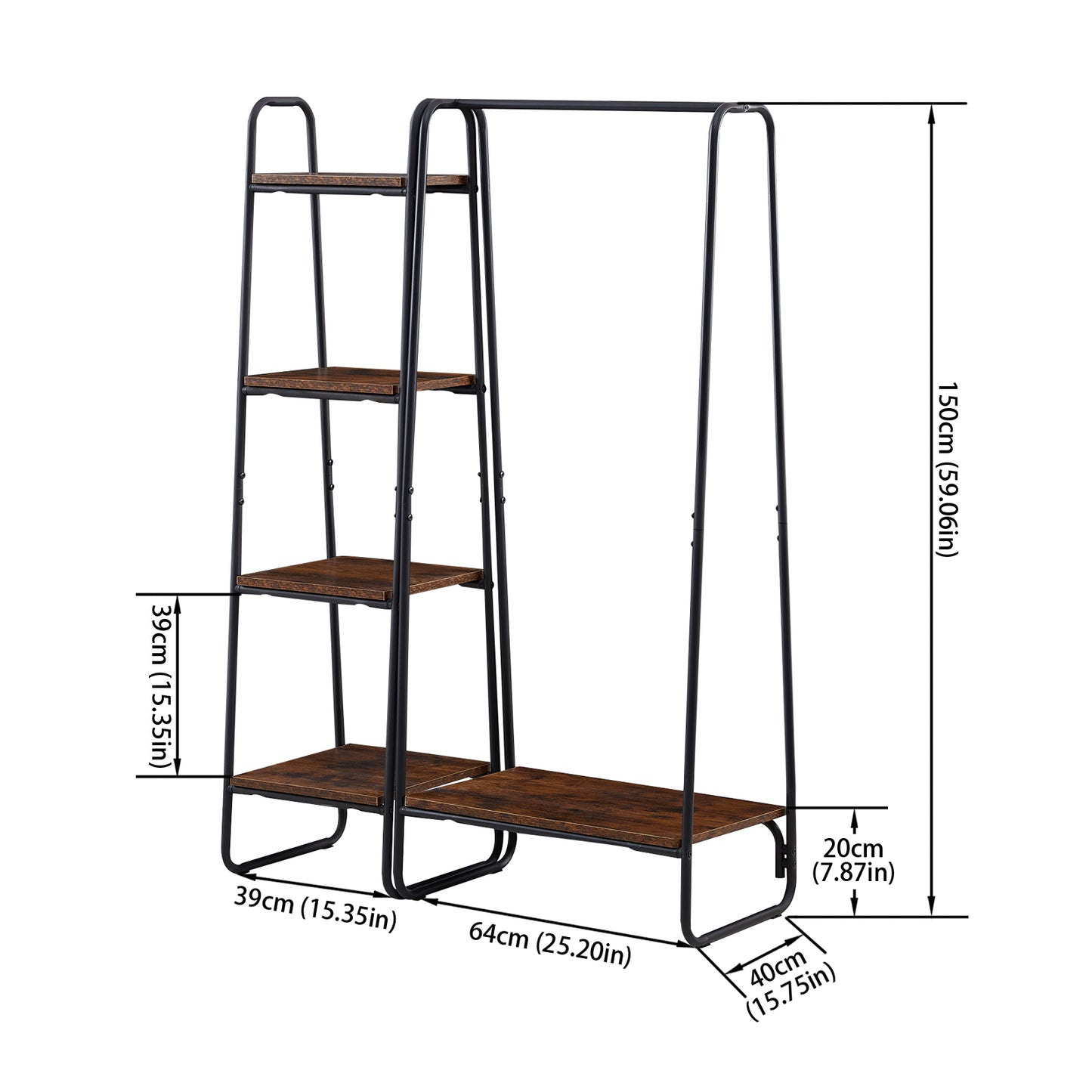 HAZEL Clothes Rail Metal with 4-Tier Shelves - Brown