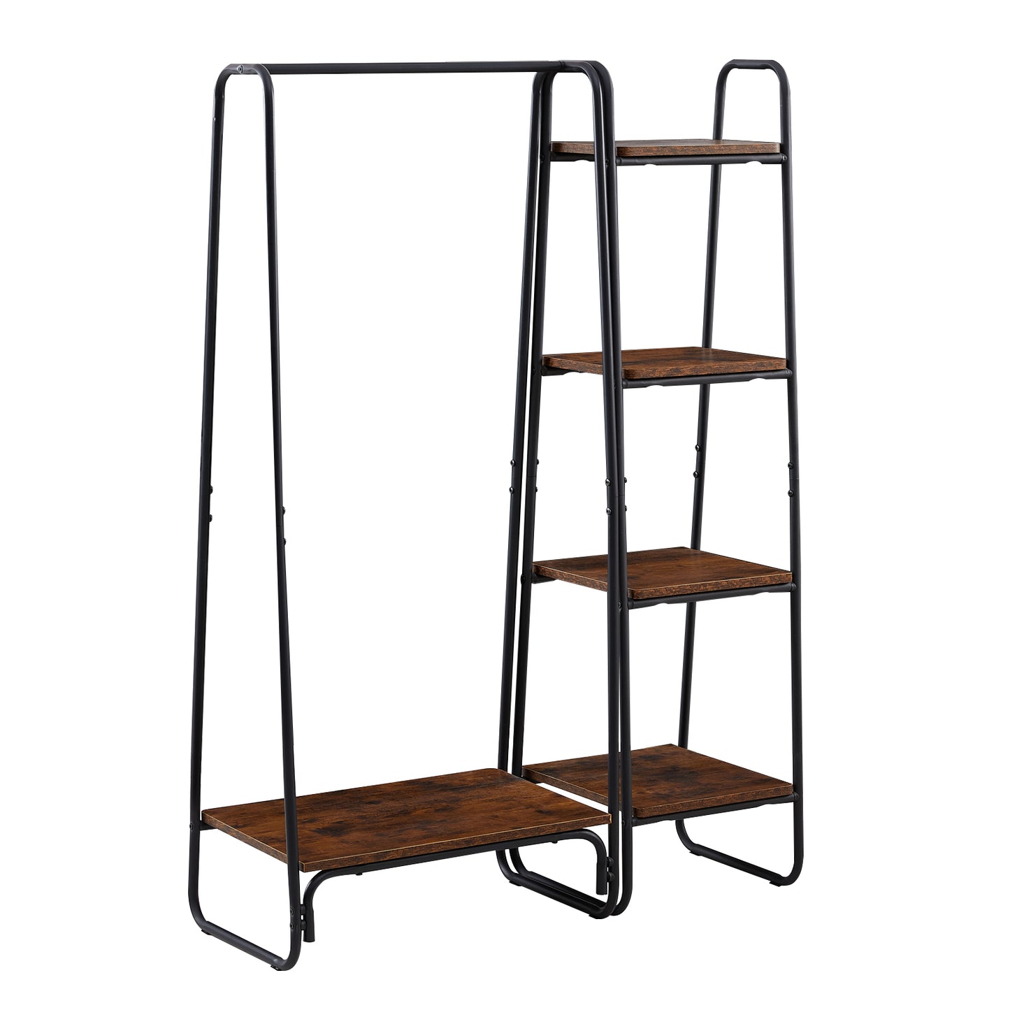 HAZEL Clothes Rail Metal with 4-Tier Shelves - Brown